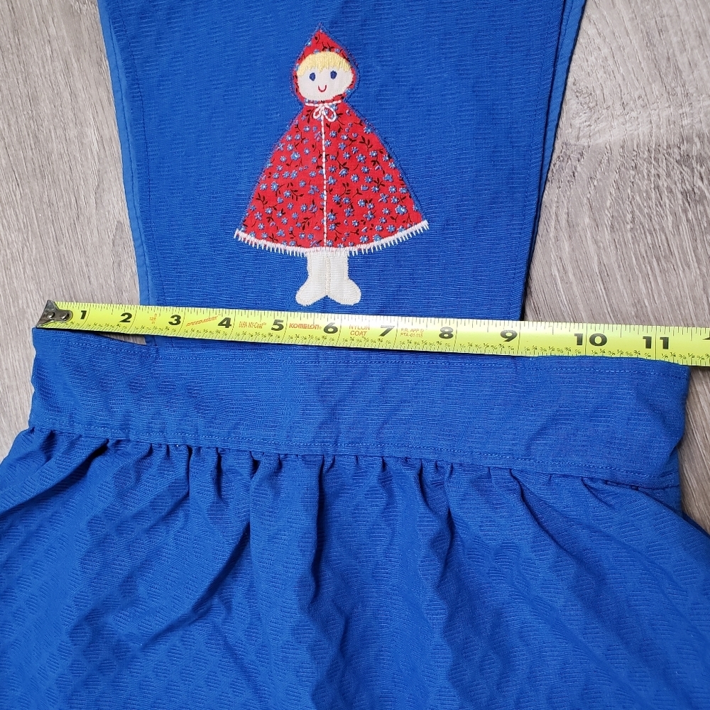 VINTAGE 1960s Pinafore Little Girl Applique Blue Jumper Dress Retro 3T - Picture 5 of 9